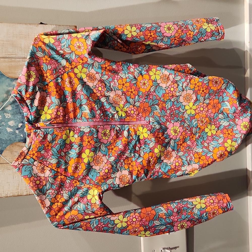 EUC Cat & Jack Multicolored Flowers One Piece Girls Sz L (10/12) Swimsuit - Picture 5 of 8